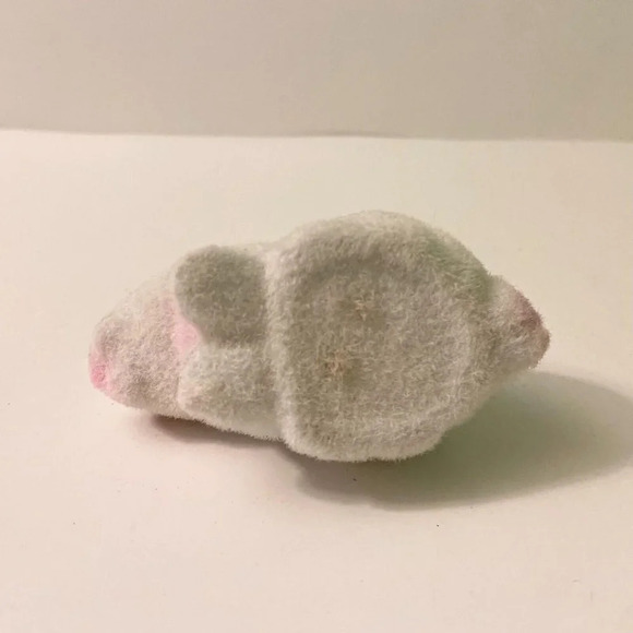 Vintage Lot of 2 Flocked White Bunny Rabbit Miniature Figures Red Eyes - Picture 10 of 14